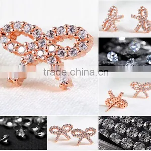 925 Sterling Silver Rose Gold Plated Ribbon Bowknot Ear Studs for Women thumbnail-2