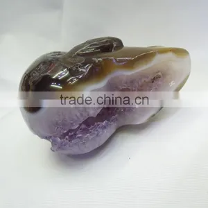 High Quality Hand Carved Natural Amethyst Crystal Geode Skulls for Decoration thumbnail-6