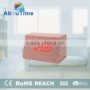 2016 New Pink PU Cube Digital LED Funny Wooden Alarm Clcok thumbnail-1