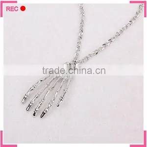 Custom Logo Necklaces Skeleton Hand Pendant, Imitate Silver Chain New Model Necklace thumbnail-1