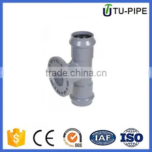PVC Plastic Pressure Regular Tee Double Socket One Flange Rubber Ring Joint for Water Supply thumbnail-1