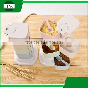 Plastic Square Totate 4 Compartments Seasoning Pot Condiment Container Spice Rack Pots Box Tin Bottle Jar With Spoon thumbnail-4