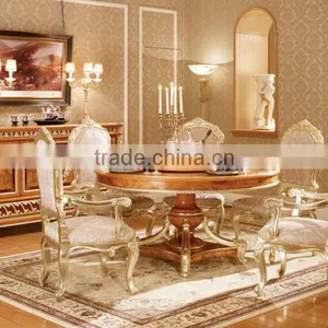 Luxury Vitoria Style Gold Leaf Dining Room Furniture, Baroque Palace Style Marquetry Round Dinning Table With Chairs thumbnail-3