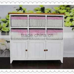 Antique White Wooden Cabinet With Willow Drawers for Home Decoration thumbnail-2