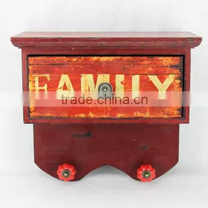 Antique Red Wooden Wall Hanging Cabinet thumbnail-1