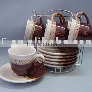 13pcs 150cc Ceramic Cup and Saucer With Metal Stand thumbnail-1
