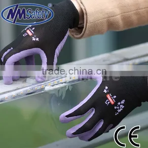 NMSAFETY EN388 Knitted Black Nylon and Spandex Coated Purple Nitrile Nice Safety Glove /wroking Gloves thumbnail-1