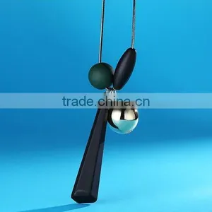 Silver Ball Rubber Strip Pendant Necklace Rubber Bead Long Necklace Geometric Sweater Necklace thumbnail-1