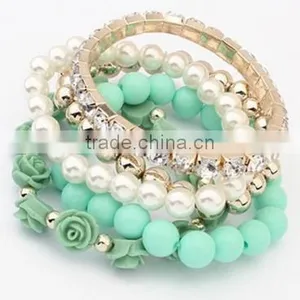 2016 Trendy Fashion Candy Color Pearl Rose Flower Multilayer Charm Bracelet & Bangle For Women Fashion Jewelry thumbnail-6