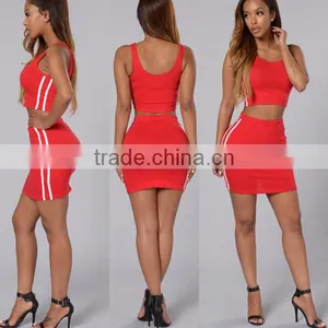 New Arrival 2017 Fashion Casual Summer Dress Women Two Piece Dress Set Sport Outdoor Crop Top Outfits Women Dresses thumbnail-1