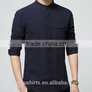 Latest Summer Shirt Cotton Linen Chinese Mandarin Collar Mens Shirts thumbnail-2