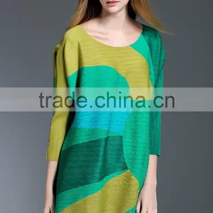 Gored Bright Color Large Size Women Plicated Dresses Wholesale thumbnail-3