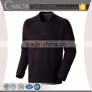 Factory Price Blend Knit Stripe Slim Fit Pullover Mens Black v Neck Sweater thumbnail-2