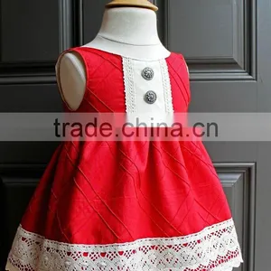 2017 New Arive Little Girls Red Christmas Party Dress Ivory Lace Crocheted Solid Color Dress thumbnail-1