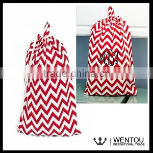 Monogrammed Chevron Polka Dot Cotton Large Laundry Tote thumbnail-1