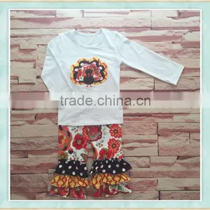 Kids Clothing Manufacturers Turkey Embroidery Long Sleeve Girls Outfits Wholesale Thanksgiving Fall Boutique Clothing 2017 thumbnail-2