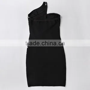 New Designer One Piece Sexy Flash Stripes Black One-shoulder Party Dress thumbnail-5