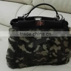 Handmade Lady Bag Leather Tote Bag For Women, Rabbit Fur Lady Handbag thumbnail-4