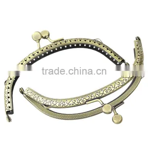Metal Frame Kiss Clasp For Purse Bag Antique Bronze Ball Flower Pattern Carved 13x7.5cm(Open:14.3x13cm),3pc,Jewelry thumbnail-1