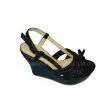 11.8cm Heels PU Material Black Ladies Wedge Sandals Support OEM thumbnail-1
