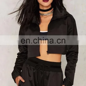 Wholesale Woman Coats and Jackets, Women High Neck Black Track Jacket thumbnail-2