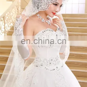 HS1623 2017 Lace Strapless Wedding Dress With Long Train Bridal Ball Gown thumbnail-5