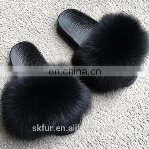 Women's Customized Size and Color Soft Real Fox Fur Slides Slippers thumbnail-5