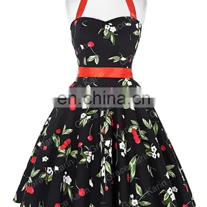 Grace Karin Ladies Halter Plus Size Sleeveless Cherry Printed Vintage Pin Up Vintage Retro Dress CL4595-1# thumbnail-3