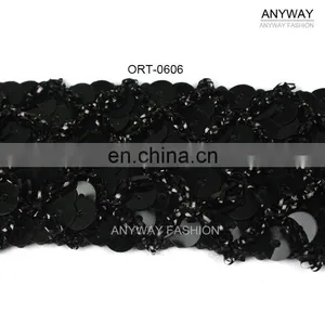 Black French Lace Sequin Tape Trimming thumbnail-1