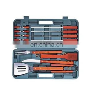Nice Functional Plastic Case Metal Portable Bbq Tool Set With Wooden Handle,set of 18pcs thumbnail-1