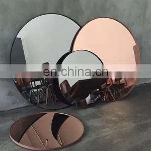 Gold Tinted Large Round Wall Silver Furniture Mirror for Decoration thumbnail-6