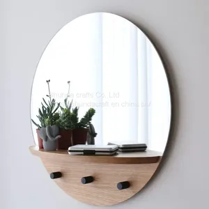 Wall Mounted Round Moon Mirror With Shelf Hanging Storage Display Glass Mirror Wall Decor for BathRoom thumbnail-1