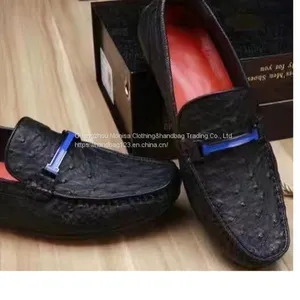 Genuine Full Shoes Ostrich Leather Cowhide Sole Hand-Sewn Slip-On Casual Men's Shoes Special Offer thumbnail-4
