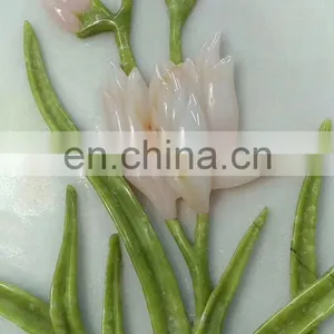 Colorful Jade Marble Carved Flower Stone Relief Decoration Panel For Interior Wall thumbnail-3