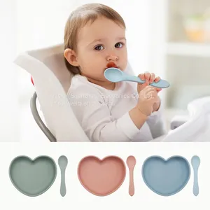 BPA Free Silicone Baby Dinner Plate Heart Placemat With Suction Base thumbnail-1