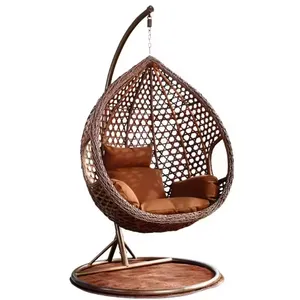 High Quality PE Rattan Metal Stand Patio Hanging Swing Egg Chair for Outdoor or Garden thumbnail-2