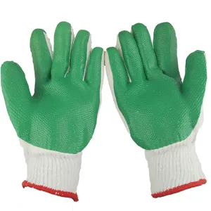 10 Gauge White Cotton Thread Knitted Green Latex Film Anti-cut Construction Safety Work Gloves thumbnail-2