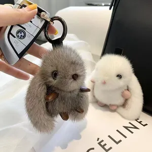 Faux Mink Fur Rabbit Keychain, Plush Cute Rabbit Pendant, Artificial Fur Cute Rabbit Bag Accessory thumbnail-5