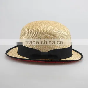 2015 Factory In-stock Natural Round Straw Hat 56cm For Adults Fedora Hat Sraw Hat for Mens Red /blue/green/rose thumbnail-3