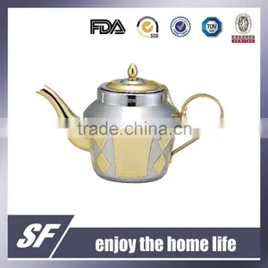 3 Pcs-Set Of Side Handle Arabian Stainless Steel Tea Kettle/Tea Pot Chromium And Gold Plating (SF-7809 SSG) thumbnail-1
