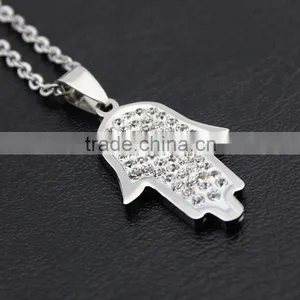 Diamond Hand of Fatima Necklace Stainless Steel Palm Jewelry Wholesale thumbnail-5