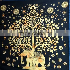 Turquoise Elephant And Big Tree Printed Tapestry Hippie Wall Hanging Mandala Tapestry Indian Cotton Bed Sheets thumbnail-2