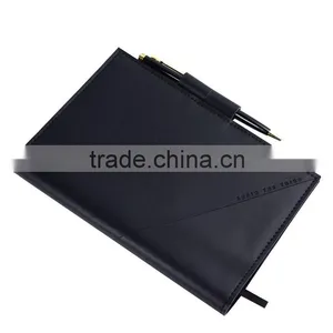 Black Fashionable a5 Refillable Genuine Leather Notebook With Pen Attached thumbnail-5