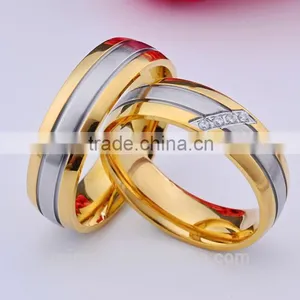 12pcs/lots Wholesale AAA+ CZ Couple Ring 18k Gold Plated Stainless Steel Latest Wedding Designs thumbnail-6