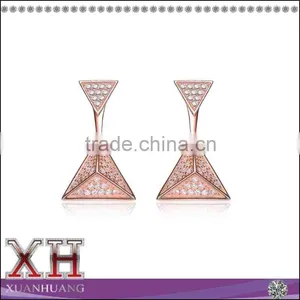 Rose Gold S925 Silver White CZ Multiple Triangle Dangle Earrings thumbnail-1
