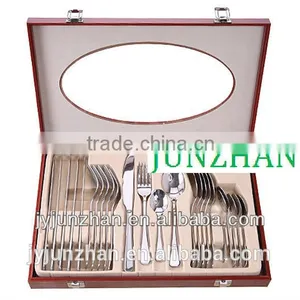 24pcs Spoon Fork Knife Sets With Plain Handle and Wooden Box Packing thumbnail-1