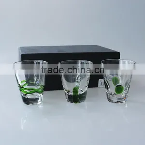 Open Wide Mouth Leadfree Crystal Whisky Glass Green Lines on Body With Gift Box High Quality Quality Choice thumbnail-2
