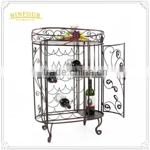 Metal Wine Rack Iron Bottle Wine Cabinet Antique Style With Glass Holder thumbnail-3