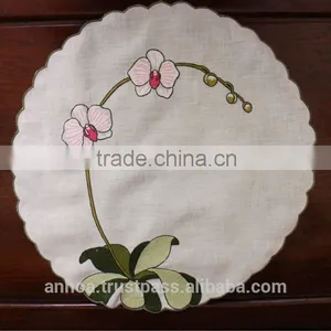 Round Embroidered Placemat, Pure Linen Placemat thumbnail-1