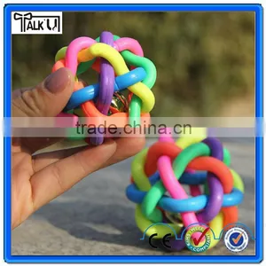 Colorful Rainbow Soft Rubber Dog Chew Bell Ball, TPR Woven Teeth-cleaning Pet Toy Chew Bell Ball thumbnail-4